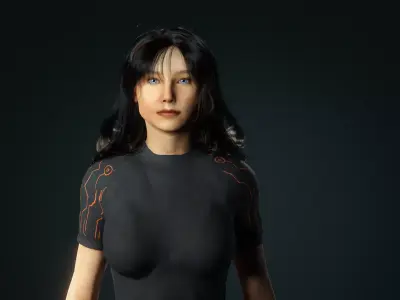 Stylized Female Character Sci-Fi Outfit  Rigged  Game Ready 3D model