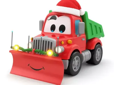 Happy Santa Snowplow Truck 3D Model - Cute Holiday Toon Vehicle Low-poly 3D model
