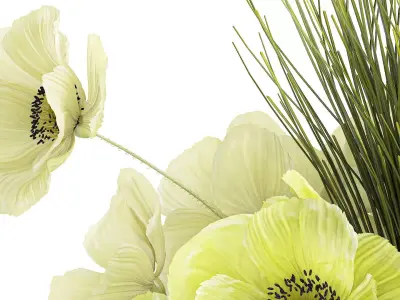 Bouquet Of Green Flowers Poppy And Grass In Glass 603 3D model