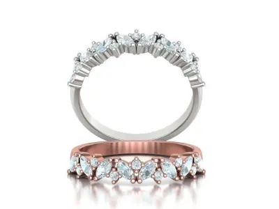 Marquise and Round Halfway Band Ring 3dmodel 3D print model