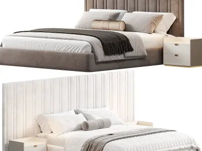 Isabella Wide Headboard Panel Stripe Bed 3D model