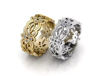 Floral Filigree Diamond Eternity Bands in Gold and Platinum 3D print model