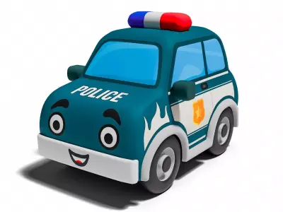 Cartoon Police Car Game Ready Low-poly 3D model