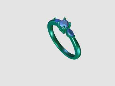 ZDR0215 engagement ring with three stones 3D print model