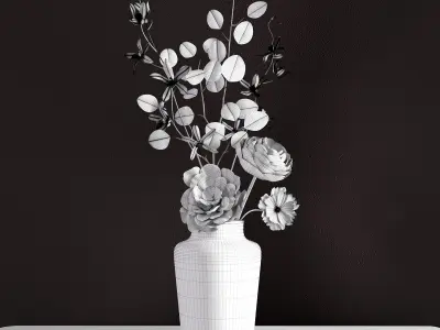 Decor bouquet of flowers in a glass vase 3D model