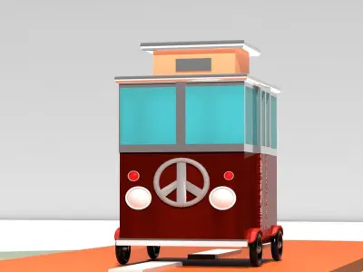 Hippie Van on Road Low Poly Model Low-poly 3D model