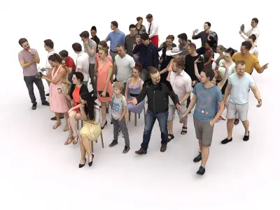  40x Crowds Scanned Casual 12 Summer Cafe Sitting People Low-poly 3D model