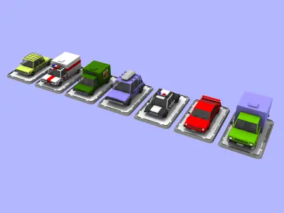 7 Cartoon Low Poly Cars Set Low-poly 3D model