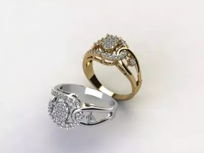 Stylish Women Gold Ring with Pave Diamond Setting 3D print model