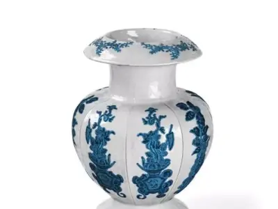 White Porcelain Vase With Blue Decorations 3D model
