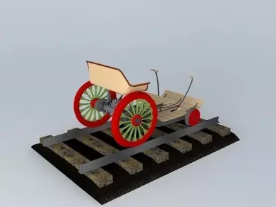 Draisine wooden carriage on tracks Free 3D model