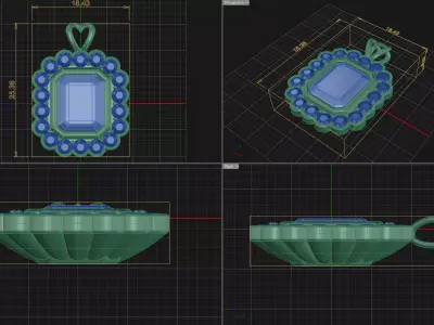 Emerald Cut Floral Style Pendant 3D print model