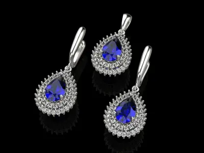 Set of earrings and pendant with sapphire 45 3D print model