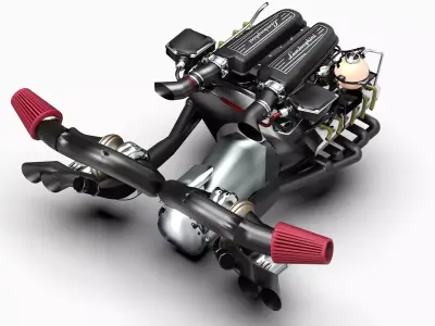 Twin-Turbo V10 Lamborghini Engine Low-poly 3D model
