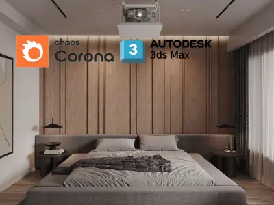 Corona Render Interior Bedroom Modern Beige 3D model 3D model