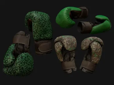 Boxing Gloves Green Military Low-poly 3D model