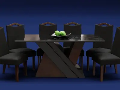 Modern Wood Table 6 seats 3D model