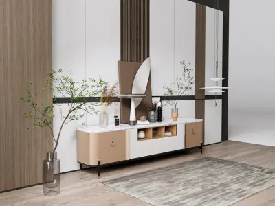 Sideboard with wall panel and flooring 18 3D model