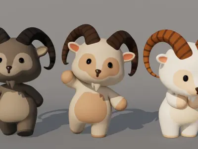 Rigged Cartoon Goat Low-poly 3D model