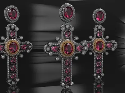 Luxury Cross Pendant With Gems 3D print model