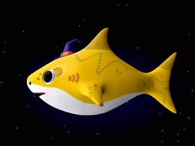 Rigged Cartoon Shark Character Monster Baby Shark Low-poly 3D model