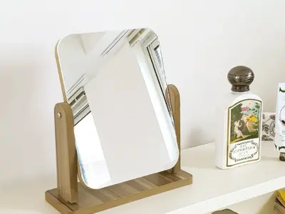 Classic Wood Desk Mirror Solid Wood 3D model