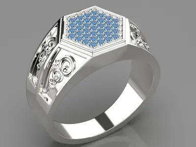 Male graceful ring with gems 3D print model