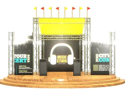 A stage with speakers and signs Low-poly 3D model