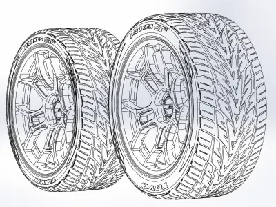 Set of wheels Am Racing GT Street 20inch for scale model 3D print model