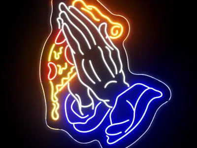Pizza Praying Hands Neon Sign 3D model