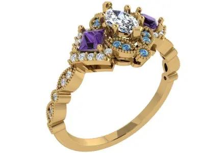 Diamond Unique Ring 3496 3D print model