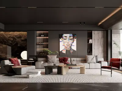 Modern living room 3D model 3D model