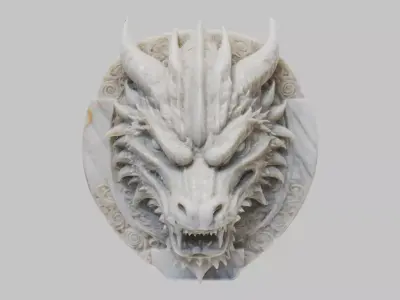 Detailed Medieval Dragon Head - Marble Sculpted Wall Mount  Low-poly 3D model
