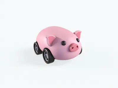 Cartoon Pig Car Cute  Low-poly 3D model