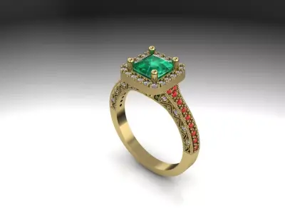 Curshion Emerald Ruby ring 3D print model