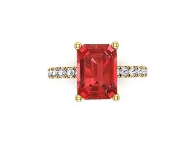 Emerald Cut Center Stone Ring with Diamond Shank 3D print model