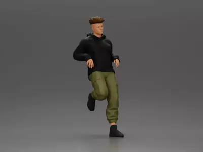 Man in Black Hoodie Casually Leaning Against a Stylish Car 3D print model