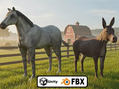 Horse and Donkey Low Poly Low-poly 3D model