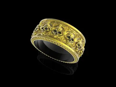 Gothic skull ring heraldic fleur de lis  3D print model