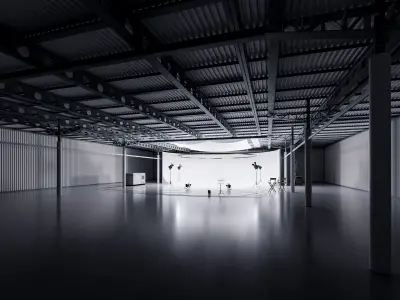 White hangar studio scene Low-poly 3D model