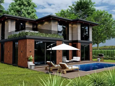 Modern Villa 3D Model with Textures and Lumion File Free 3D model