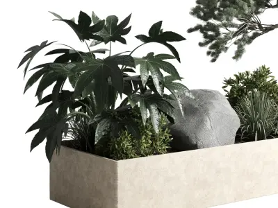 bonsai tree with plants set in the garden 290 3D model