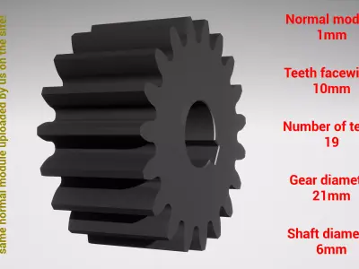 Cylindrical gear - paired - z19 m1 D21 d6 3D print model