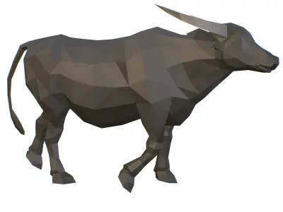 Animated Black Asian Bull Lowpoly Art Style Low-poly 3D model