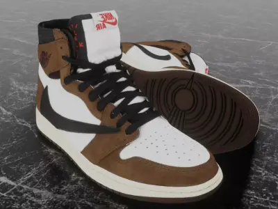 TRAVIS SCOTT X NIKE AIR JORDAN 1 HIGH 3D SHOES Low-poly 3D model