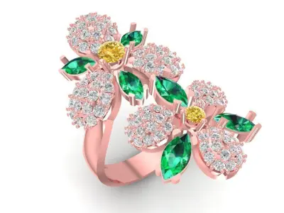 Luxury Floral Diamond and Emerald Cluster Ring for Women 1490 3D print model