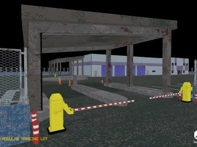 PSX Edition - Modular Parking Lot Low-poly 3D model