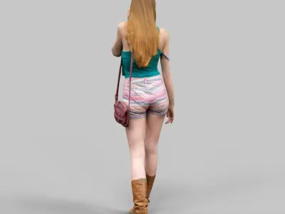Casual girl in Boots Color full Shorts and green top Walking 3D model