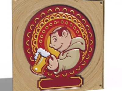 MonkBeer50 wooden plaque with man holding beer 3D print model