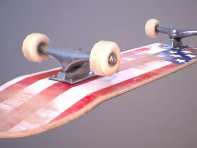 Skateboard game-ready low poly high poly model with american ... Low-poly 3D model